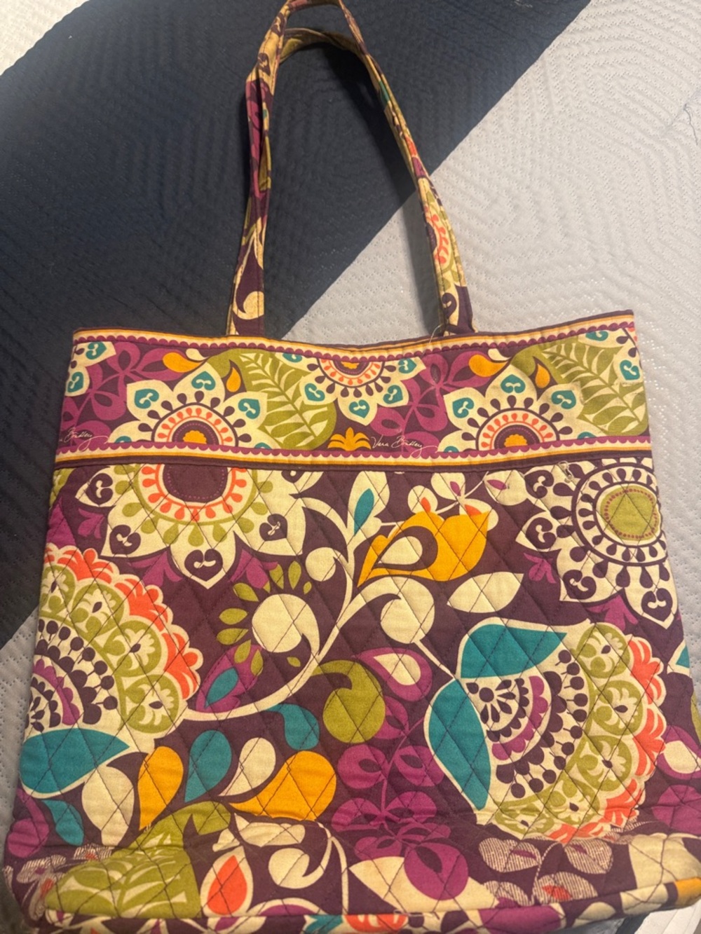 Vera Bradley Quilted Floral Tote in Purple, Teal, Yellow & Green